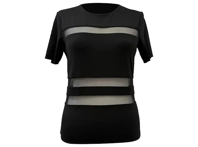 T-shirt in rayon nero con dettagli in rete T Alexander Wang