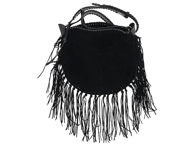 Borsa a spalla Oskan con frange di Isabel Marant con pochette in suede nero