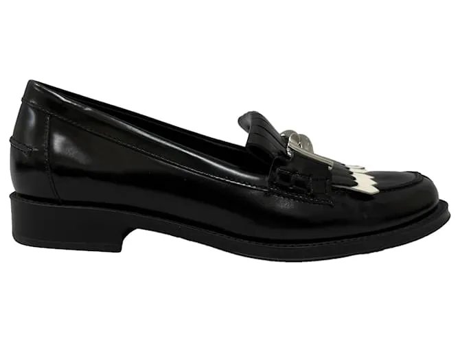 Mocassini con frange Double T Gommino Tod's in pelle nera Nero