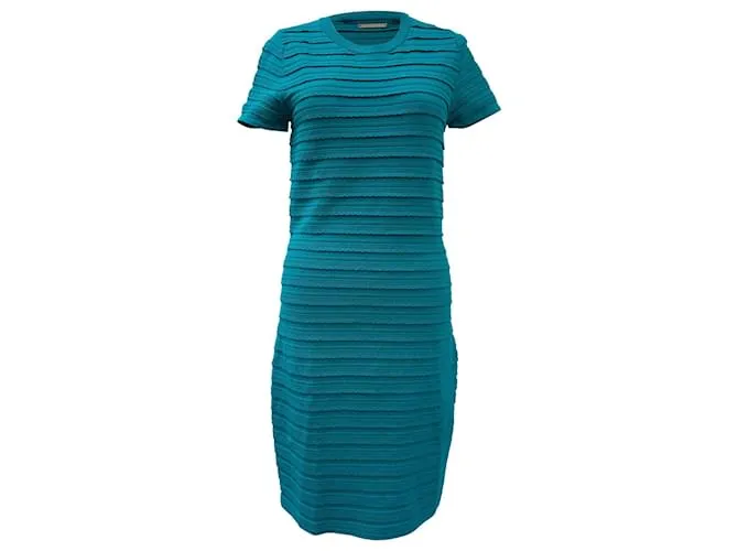 Abito Mini a Righe con Rouches in Viscosa Turchese di Michael Kors