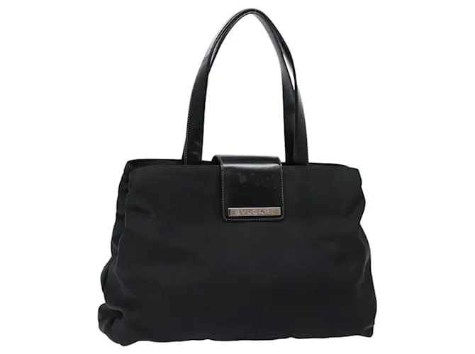 Bulgari Borsa Tote BVLGARI in nylon nero e argento Auth bs28541