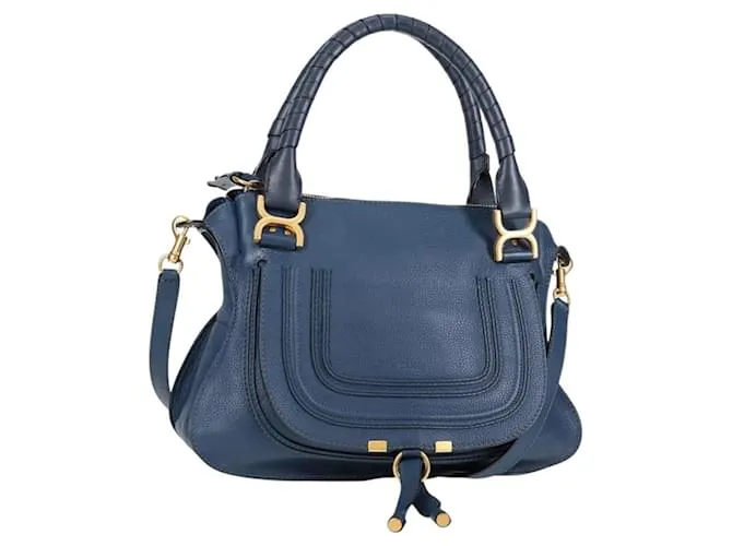 Chloé Borsa a mano in pelle Chloe Mercy 2 in 1 Blu Navy Oro Auth am8864V D'oro