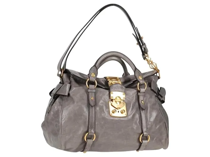 Borsa Miu Miu Matelassé in pelle 2 in 1 grigia oro Auth 133399V Marrone D'oro