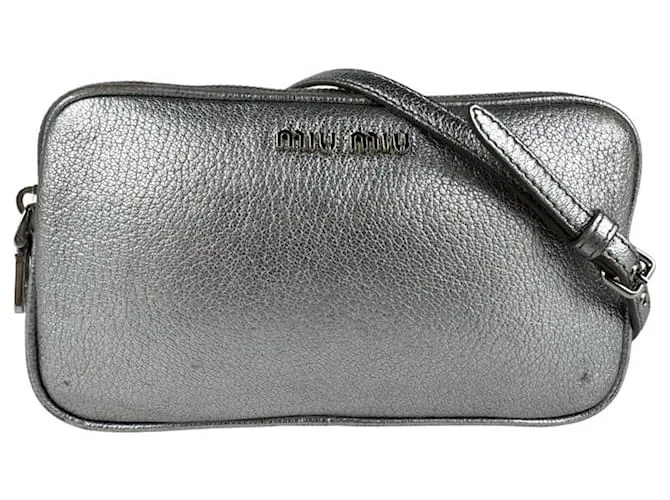 Borsa a spalla in pelle argentata Miu Miu Argento