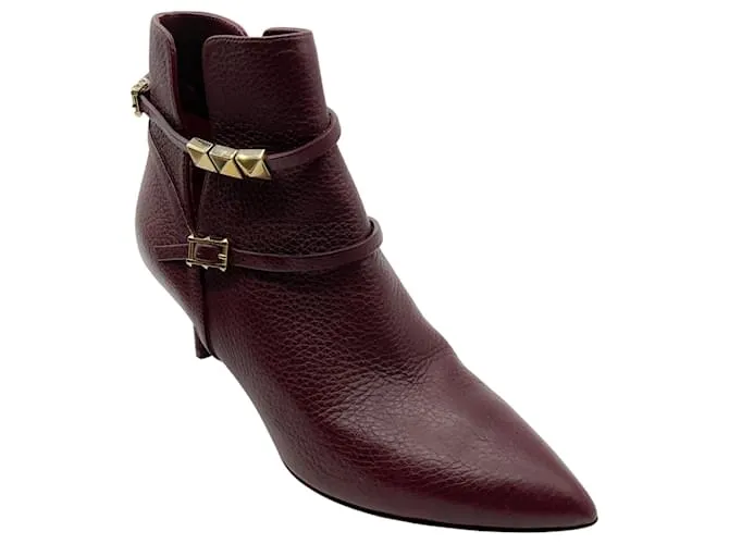 Stivali in pelle granulata Valentino bordeaux / oro Rockstud Bordò