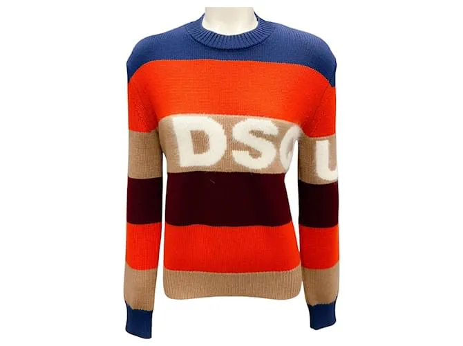 Maglione in lana lavorato a maglia con logo 2020 multicolore arancione Dsquared2