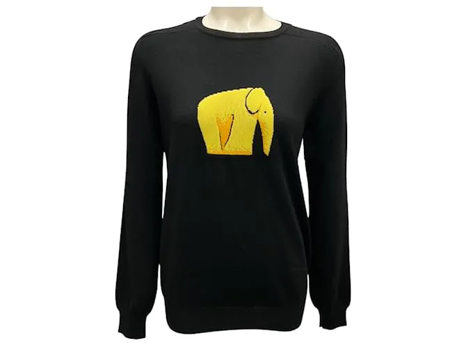 Maglione in lana lavorato a maglia Loewe elefante nero / giallo
