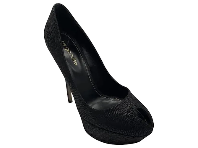 Décolleté a piattaforma in pelle nera goffrata Sergio Rossi Nero