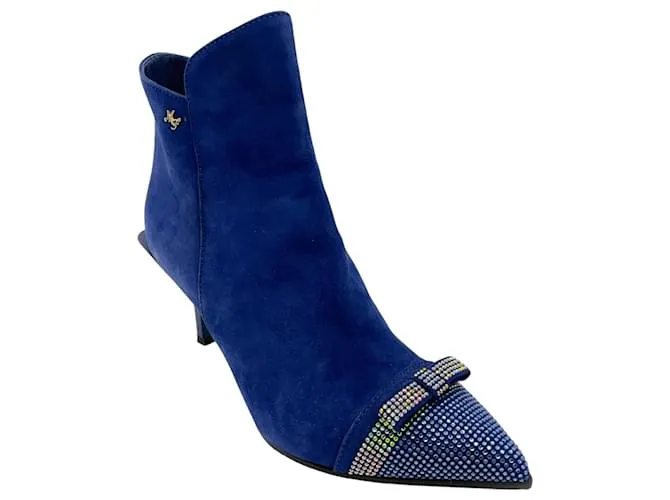 Autre Marque Stivaletti in suede decorati con cristalli blu reale Marino Fabiani