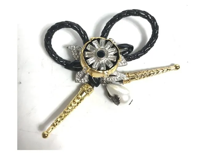 Spilla in pelle nera e metallo con strass Louis Vuitton Nero