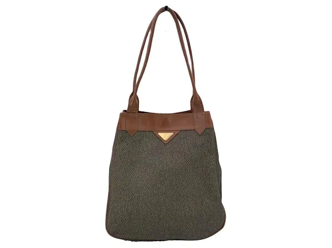 Yves Saint Laurent Borsa tote in vinile testurizzato marrone e beige