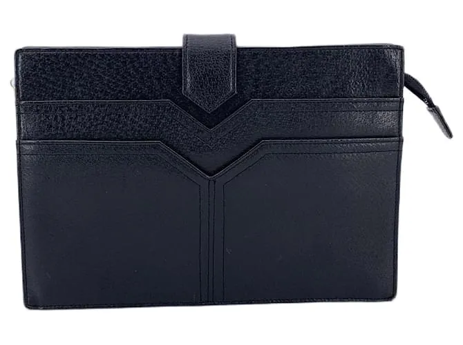 Yves Saint Laurent Borsa a mano vintage in pelle nera a forma di Y Nero