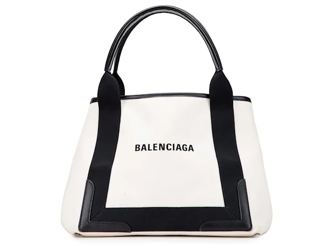 Borsa Tote Navy in Tela Bianca Balenciaga S Bianco