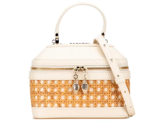 Bulgari Borsa Vanity Serpenti Forever in paglia marrone e pelle di vitello di Bvlgari Beige