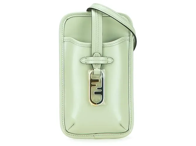 Pochette per telefono O Lock in pelle verde Fendi da indossare a tracolla