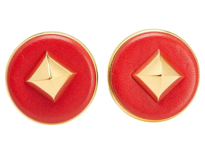 Orecchini rotondi Medor in oro rosso placcato e pelle Hermès