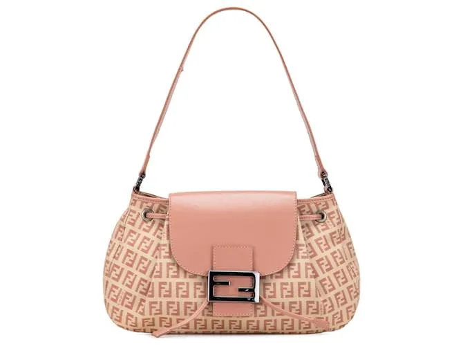 Borsa a spalla in tela Zucchino marrone Fendi con coulisse Beige