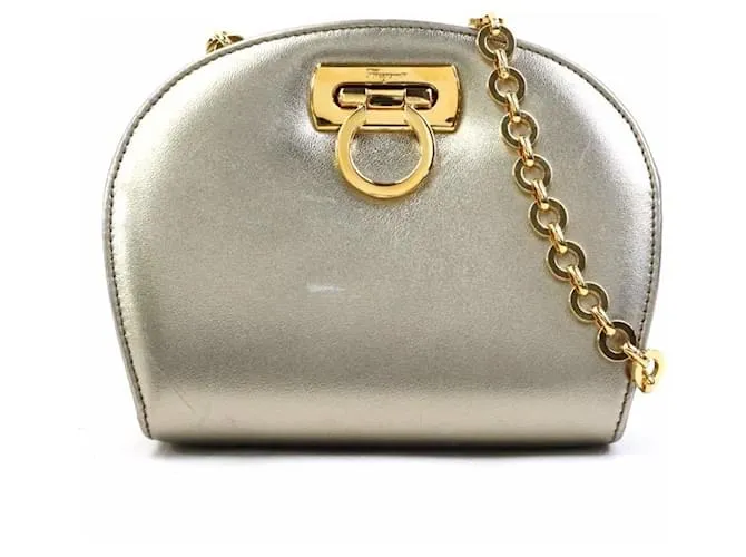 Borsa a Spalla in Pelle e Metallo Gancini di Salvatore Ferragamo D'oro