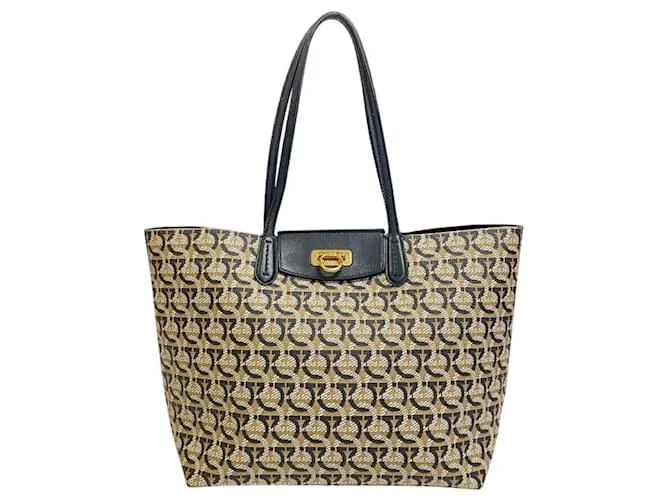 Borsa Tote All Gancini di Salvatore Ferragamo Beige