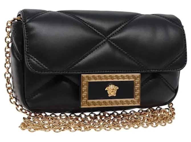 Borsa a Spalla in Pelle Nera e Oro Auth 133352 VERSACE Nero D'oro