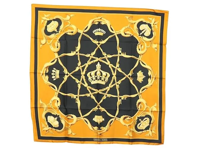 Hermès Foulard HERMES Carre 90 Corona Sete Gialla Auth am8845 Giallo