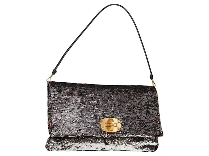 Borsa a Spalla Miu Miu in Paillettes di Pelle Argento Oro Auth 132706V D'oro