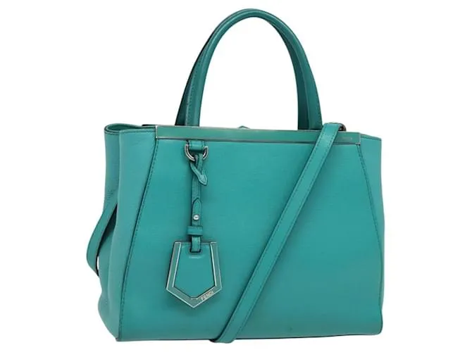Zucca FENDI Petite a Jules Borsa a Mano Pelle Argento Verde Smeraldo Auth BA4473