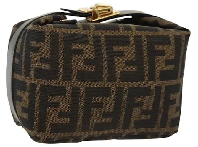 Borsa a mano in tela Zucca FENDI nera e marrone Auth 136725 Nero
