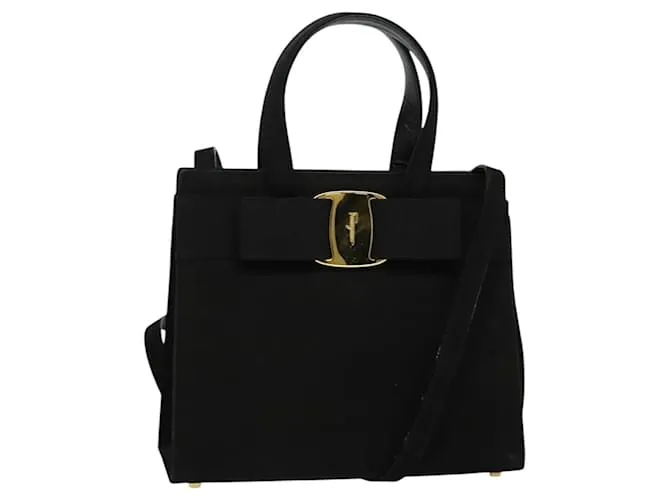 Borsa a mano Salvatore Ferragamo in suede 2 in 1 nera e argento autentica 129645 Nero