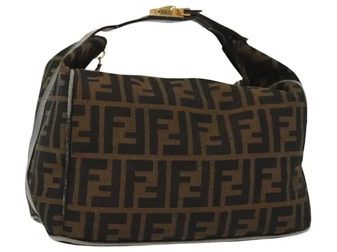 Pochette Vanity in Tela Zucca FENDI Nero Marrone Auth 129702