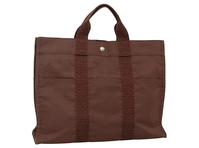 Hermès HERMES Borsa Tote Her Line MM Tela Marrone Argento Auth bs28518