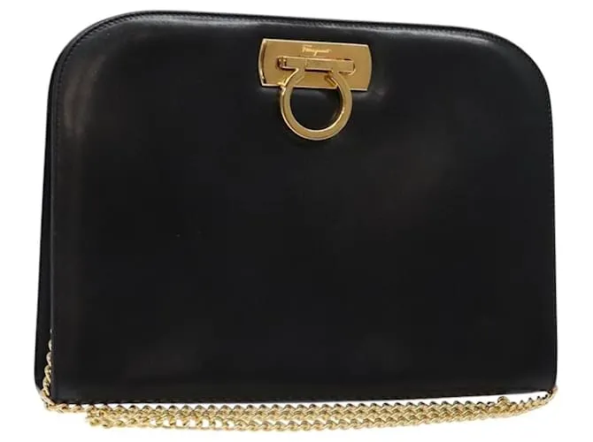 Borsa a spalla in pelle Gancini Chain di Salvatore Ferragamo Nero Oro Auth 136121 D'oro