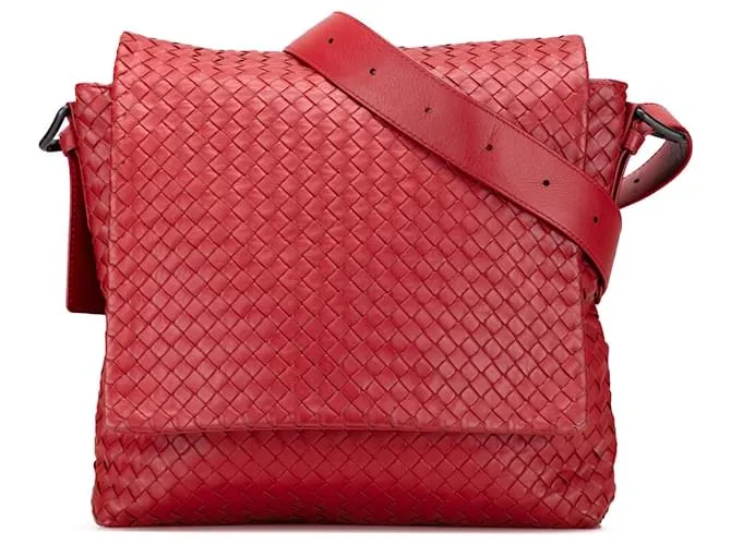 Bottega Veneta Borsa a tracolla in Nappa Rossa Intrecciato Rosso
