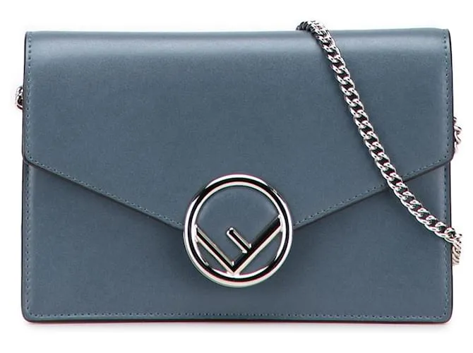 Portafoglio Fendi in pelle blu F Is Fendi con catena