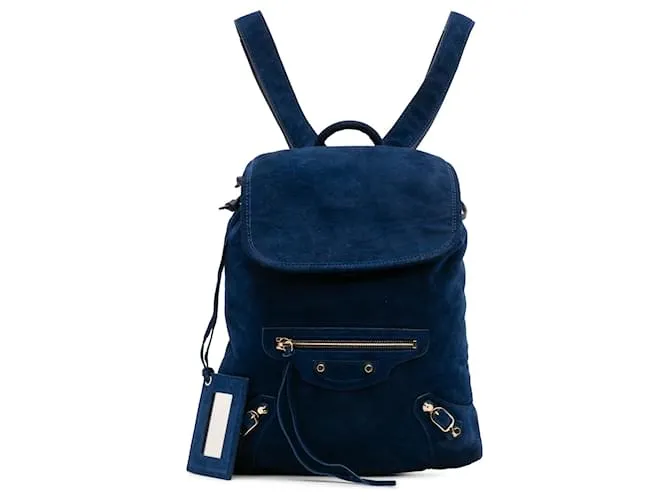 Zaino classico da viaggio Motocross in suede blu baby Balenciaga Blu scuro