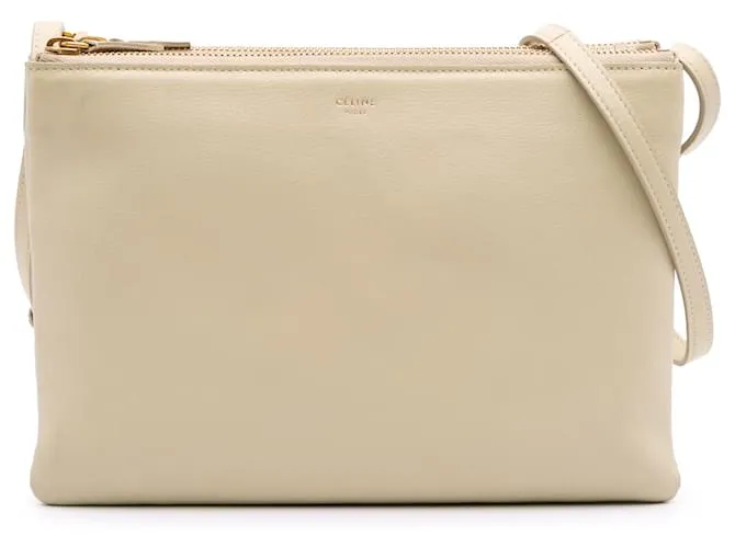 Céline Celine Grande Trio in Pelle di Agnello Marrone a Tracolla Beige
