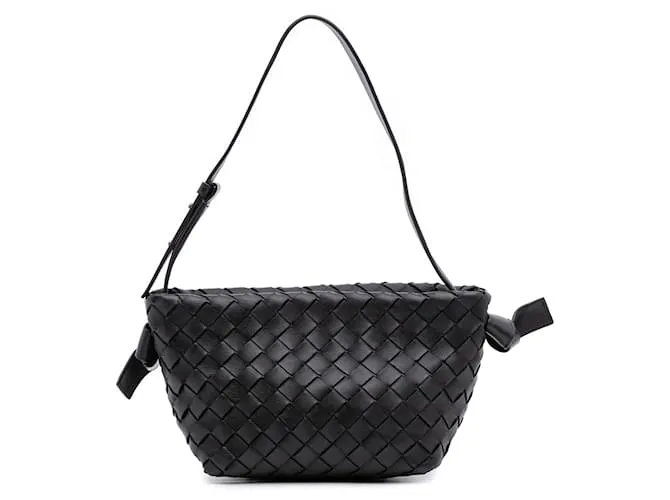 Borsa a spalla in pelle di agnello nera Intrecciato di Bottega Veneta Nero