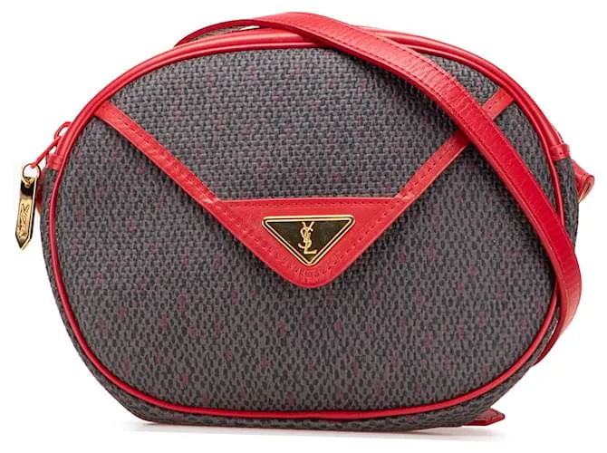 Borsa a tracolla in tela rivestita grigia Yves Saint Laurent Marrone Grigio antracite