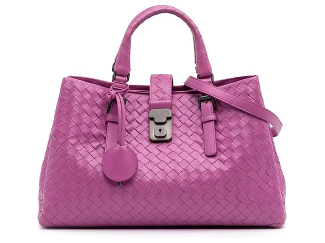 Borsa Roma piccola in nappa intrecciato rosa di Bottega Veneta