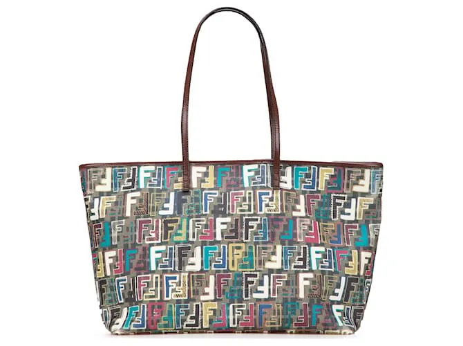 Fendi Marrone Medio Multicolore Zucca Spalmati Roll Tote