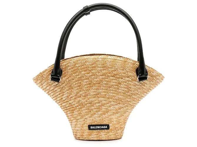 Borsa da spiaggia media in rafia marrone Balenciaga Beige