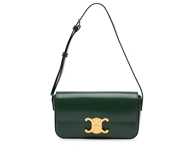 Céline Borsa a spalla Claude in pelle di vitello lucida verde Celine Verde scuro