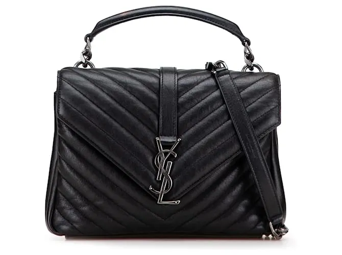 Borsa universitaria media in pelle di agnello trapuntata nera a zigzag Saint Laurent Nero