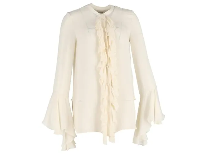 Blusa Ruffle Khaite Keith in Seta Avorio Bianco Crudo