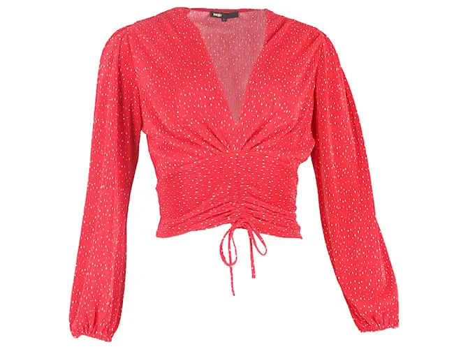 Top corto arricciato Maje Lion in poliestere rosso Bordò