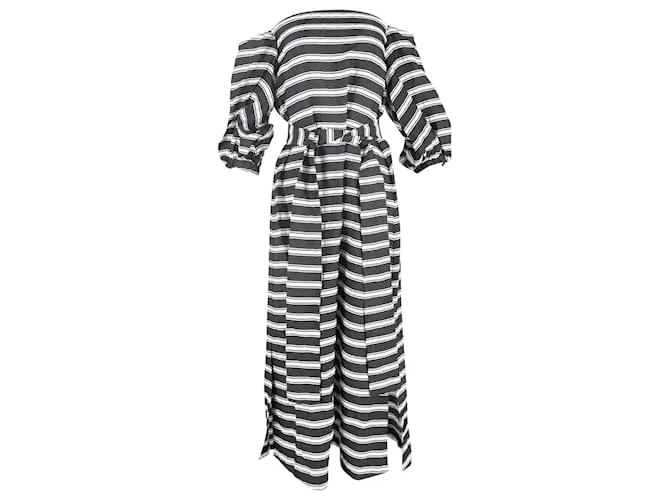 Abito maxi a righe off-shoulder in viscosa nera di Lisa Marie Fernandez Nero