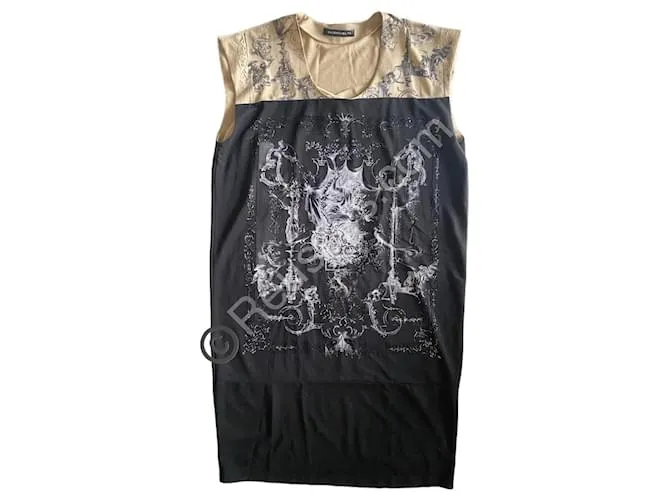 Abito barocco nero e grigio Balenciaga a metà lunghezza