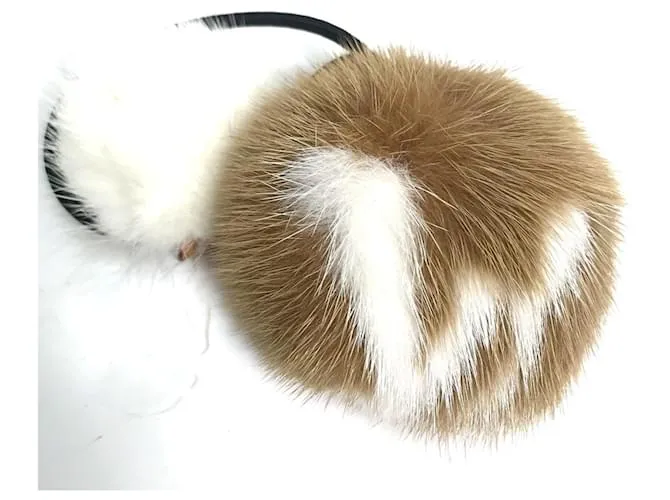 Elastico per capelli in pelliccia marrone e bianca Louis Vuitton Bianco