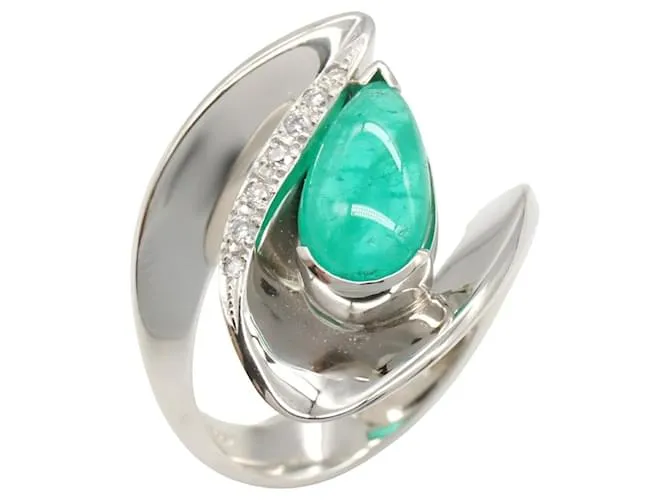 Autre Marque Anello in diamante e smeraldo in platino Pt900 Verde