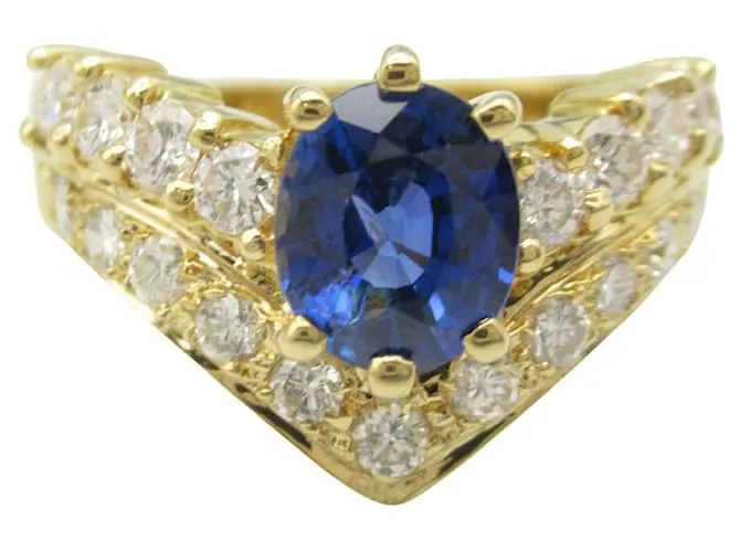 Autre Marque Anello in diamante e zaffiro Au750 Blu